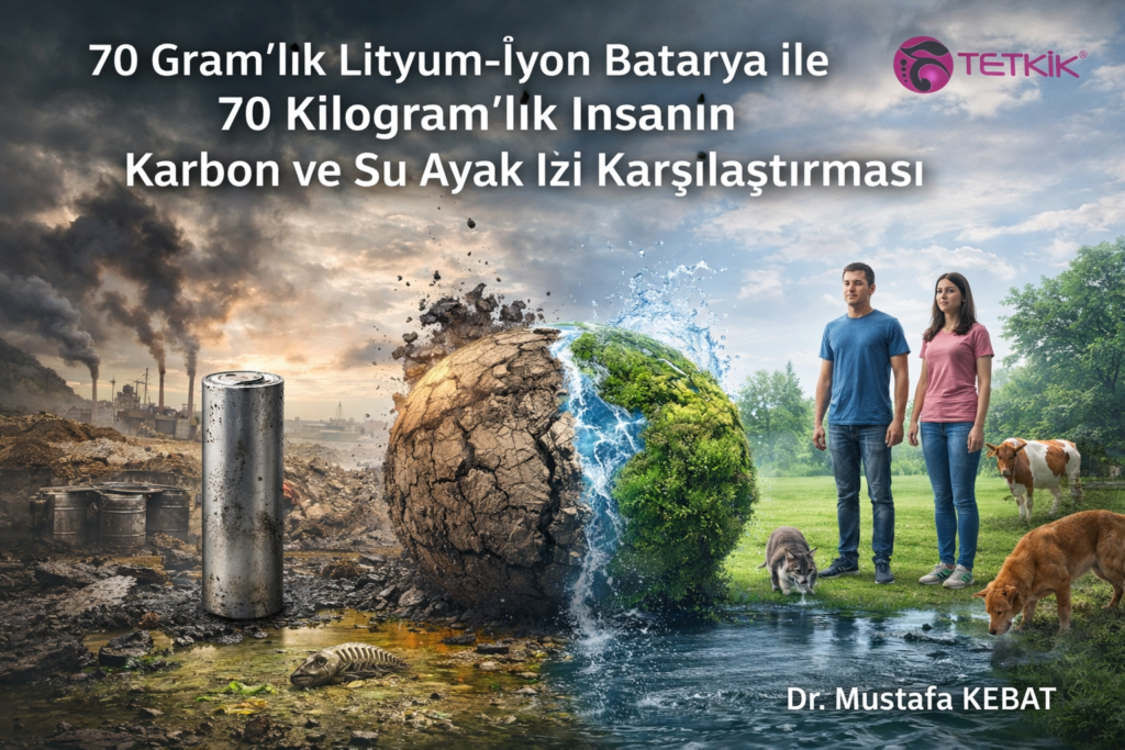 70 Gram'lık Lityum-İyon Batarya ile 70 Kilogram'lık İnsanın Karbon ve Su Ayak İzi Karşılaştırması